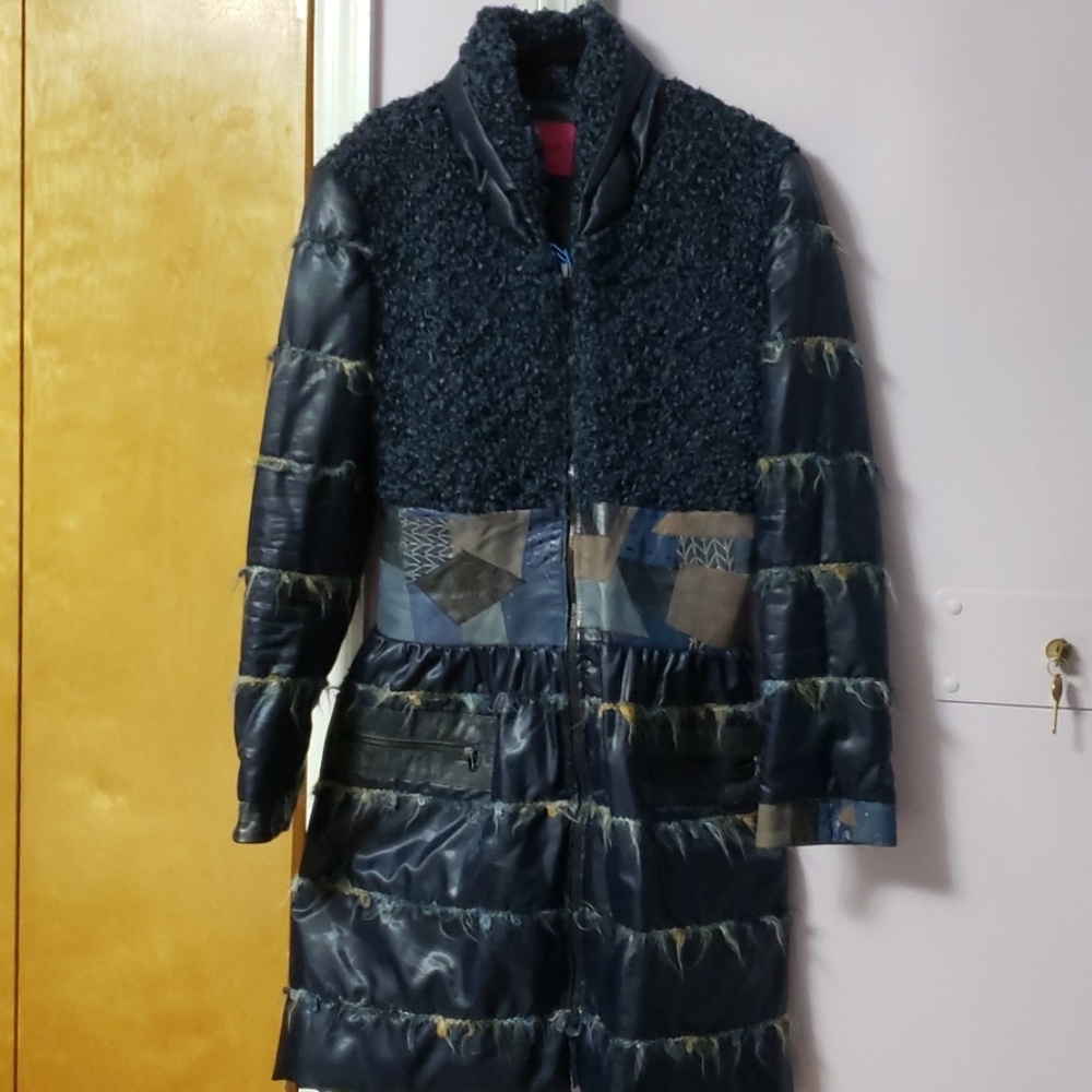 Light down jacket with leather detailing